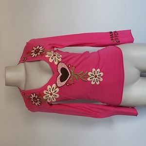 Johnny Was Joystick pink long sleeve top stitched flowers-P